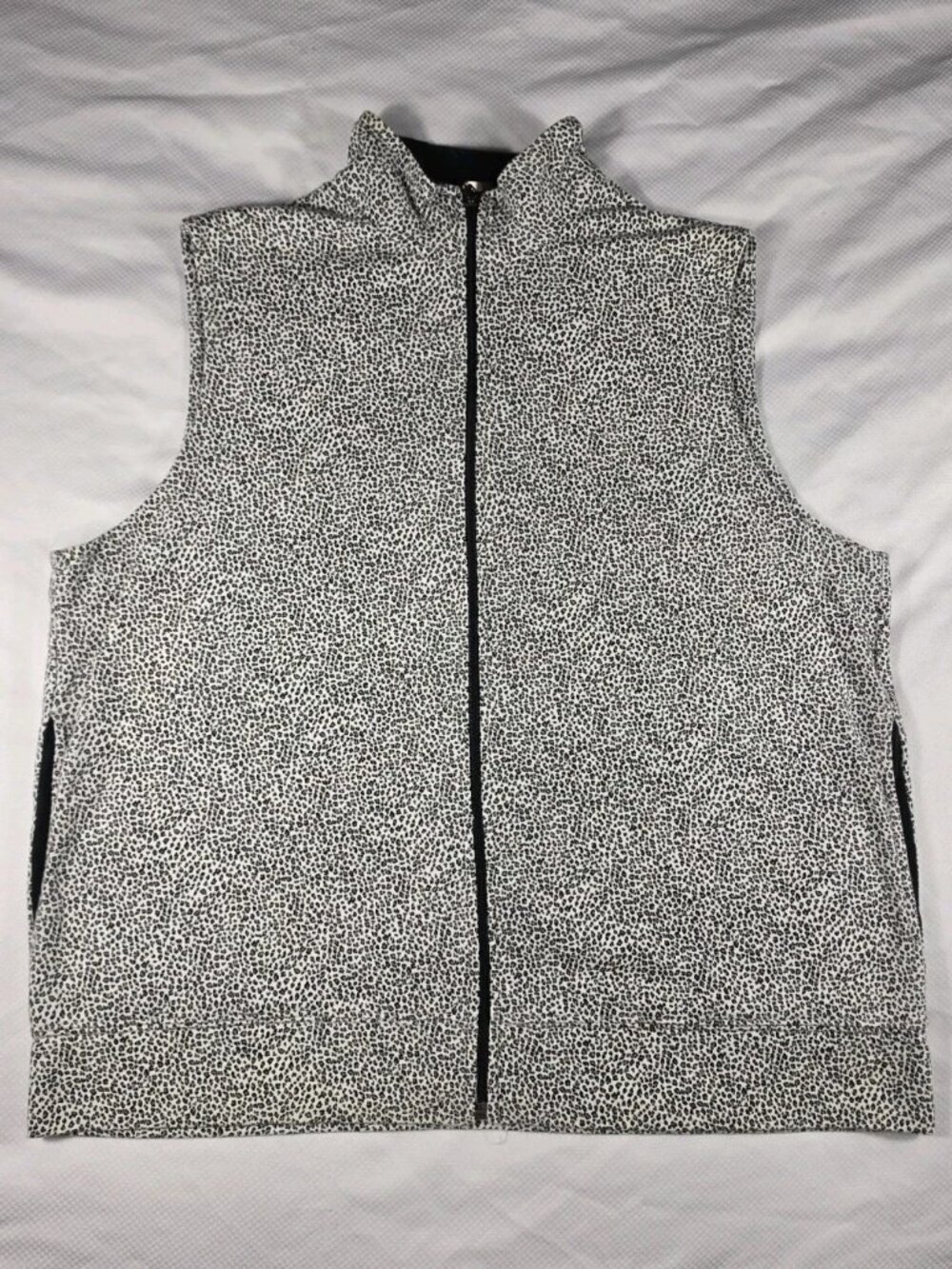 Vtg. HOT COTTON Vest Womens XL Full Zip Micro Cheetah Print USA 100% Cotton EUC